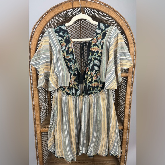 Free People Under The Sun Floral Stripe Boho Tunic Dress M NWT - Picture 7 of 9